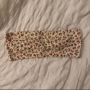 Vintage f21 Cream Floral Bandeau Top with Red & Green Print